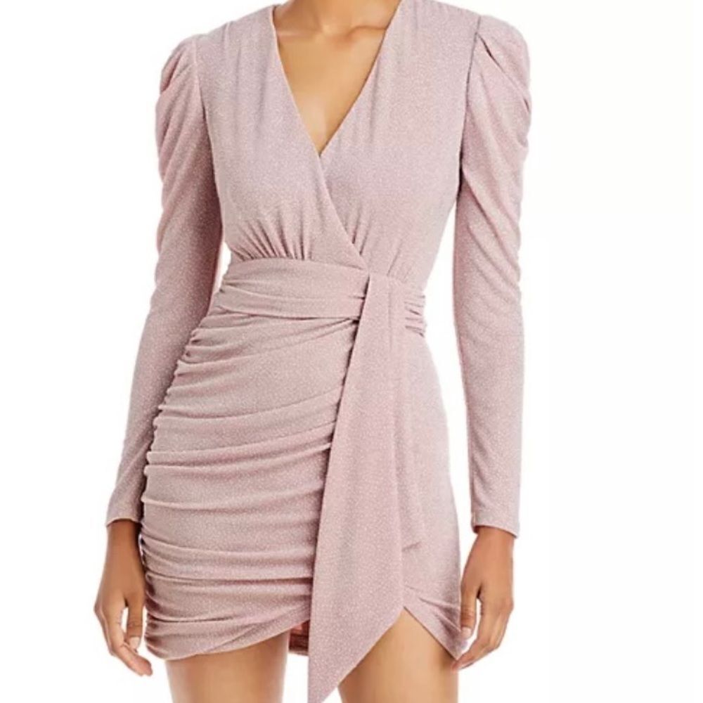 Aqua Metallic Faux Wrap Dress